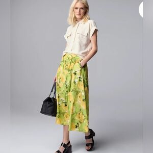 New Simply Vera Vera Wang Midi Skirt Green Yellow Floral Geometric Print Size XL